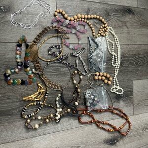 Lot Random Costume Jewelry Necklaces Clip On Earrings Purple Red Gold Vintage